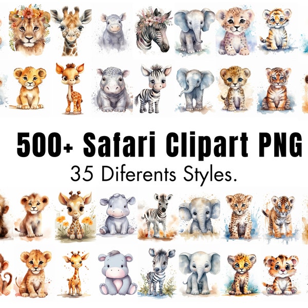 500+ Aquarell Safari Baby Tiere Clipart, PNG - Hochauflösend - Kommerzielle Nutzung
