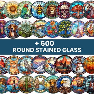 600+ Round Stained Glass Bundle PNG - High-Resolution - Commercial Use, Stained Glass PNG, Digital Paper