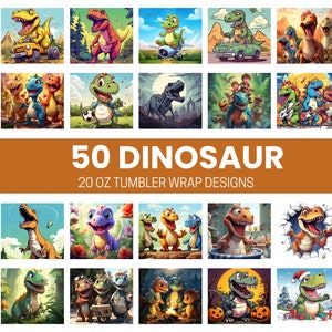 50 Dinosaurier Becher Sublimation Design Bundle, Gerade Designs, Wrap PNG, 3D Bild 1