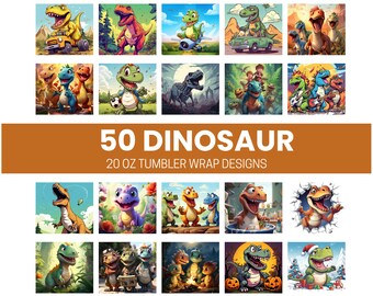 50 Dinosaurier Becher Sublimation Design Bundle, Gerade Designs, Wrap PNG, 3D