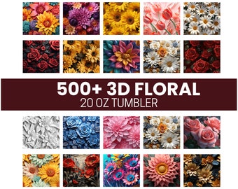 500+ Floral 3D Tumbler Sublimation Design Bundle, Straight Designs, Wrap PNG, 3D