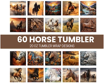 60 Horse Tumbler Sublimation Design Bundle, Straight Designs, Wrap PNG, 3D