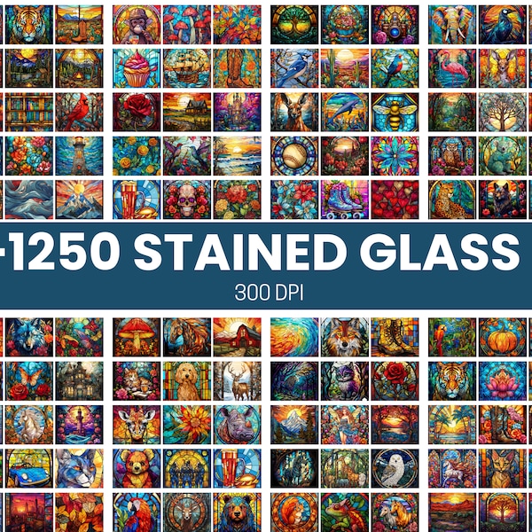 1250+ Stained Glass Bundle PNG - High-Resolution - Commercial Use, Stained Glass PNG, Digital Paper