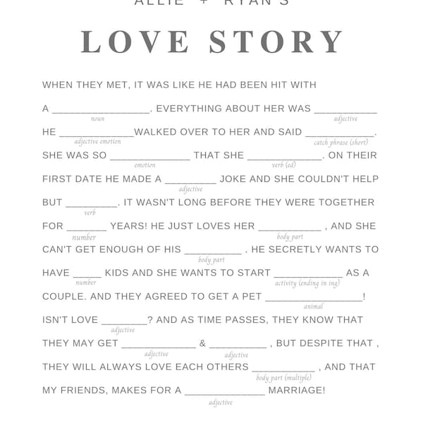 Wedding Madlibs - Etsy