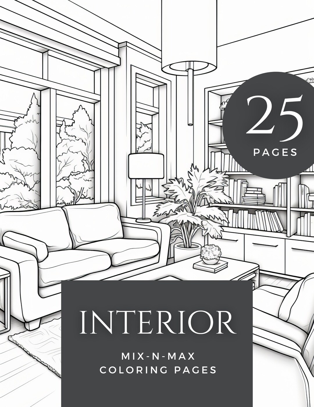 Interior Design Adult Coloring Book Downloadable and Printable Etsy