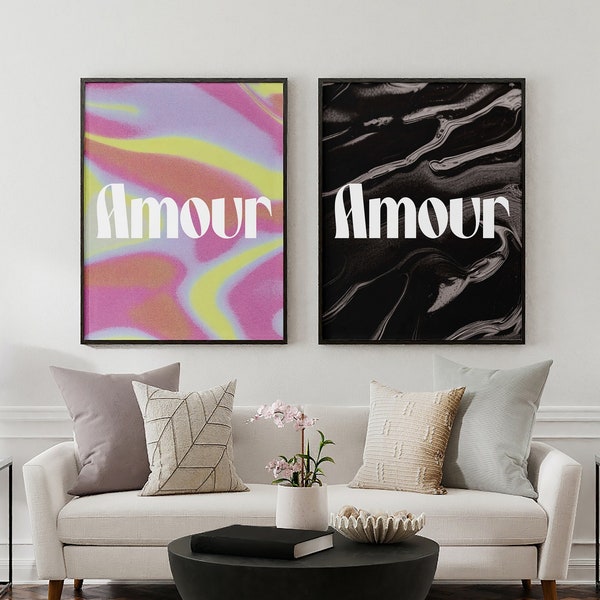 ABSTRACT SET OF 2 Printable Art, Love Gallery Wall, Black White Art Print, Minimalist Print Set, Amour Poster Set Instant Download