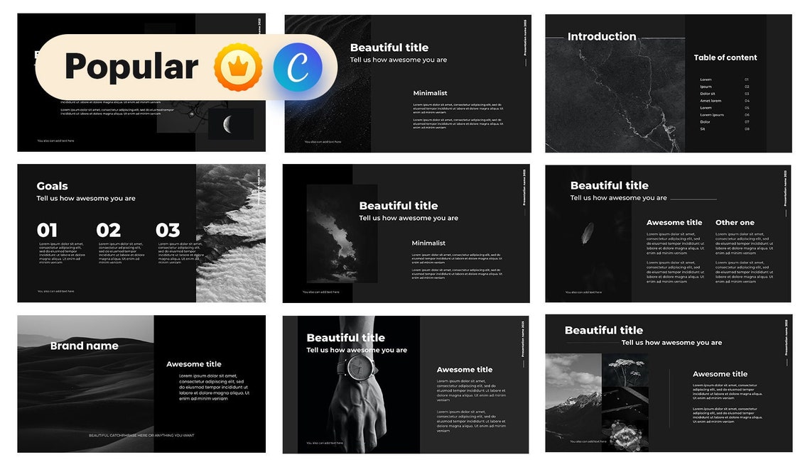 Canva Presentation Template, Dark Pitch Deck Slides, Fully Editable ...
