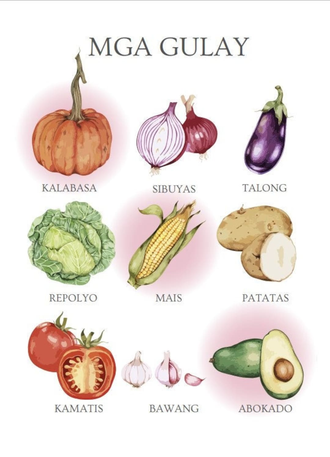 Gulay vegetables in Tagalog Visual Chart Etsy
