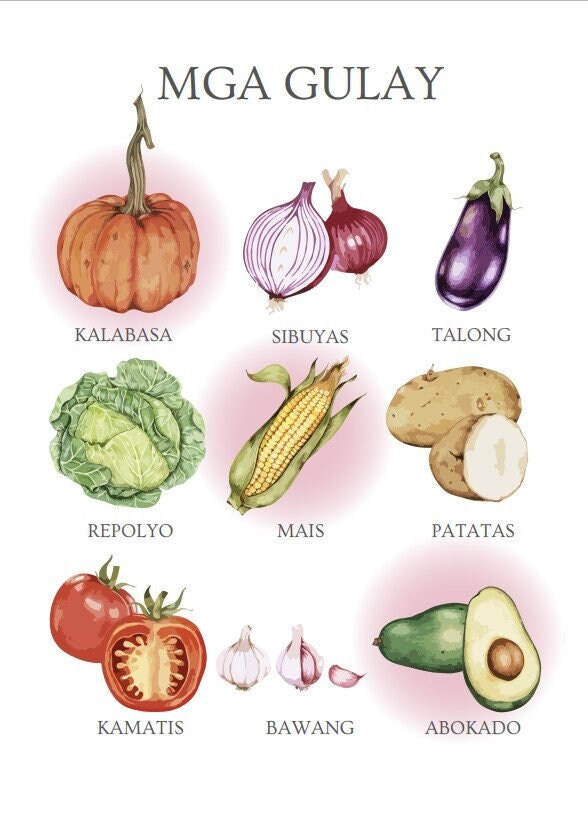 Gulay vegetables in Tagalog Visual Chart Etsy