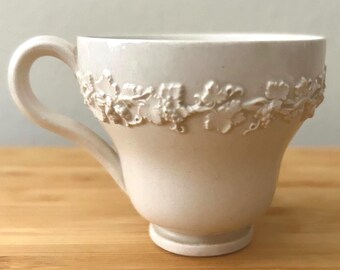 Vintage Wedgwood Embossed Queen's Ware Tea Cup | W-2343 | Mid Century English Earthenware | Floral Garland | circa 1940–1962