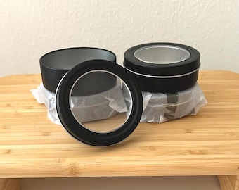 Matte Black Aluminum Tea Tins with Clear Window Lid | 100ml Storage Containers