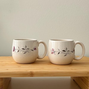 Vintage Franciscan Duet Mugs Set | Speckled Pink Floral Earthenware | Mid-Century USA