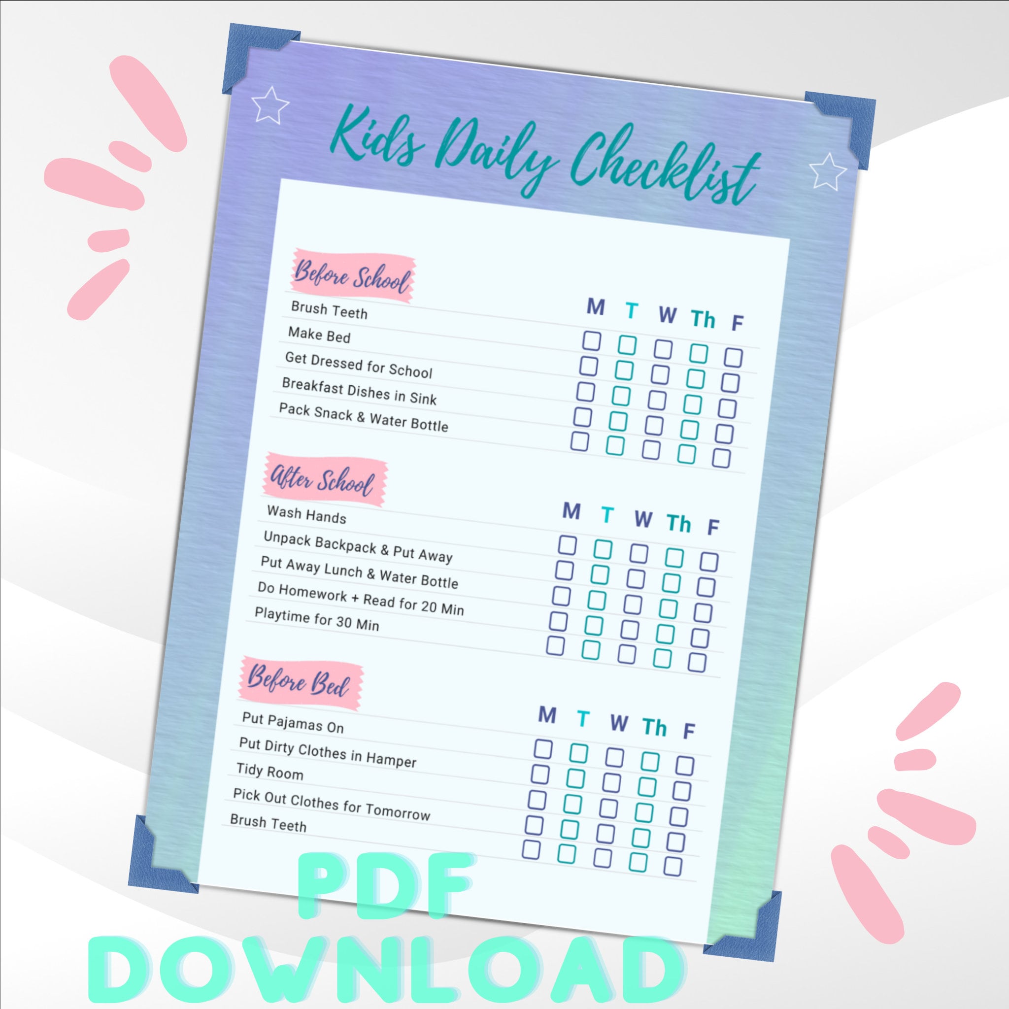 Printable Kids Daily Checklist Agenda for Kids To-do List for the ...