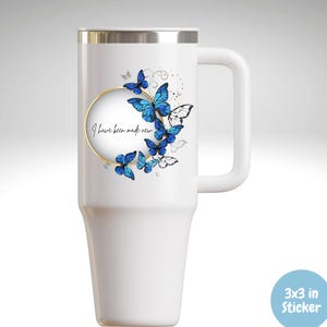Blauwe vlinder sticker, bekeraccessoire, planneraccessoire, journaling, scrapbooking, laptopsticker, I Have Been Made New, 2 Korinthiërs