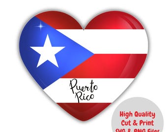 May include: A red, white and blue heart-shaped design with the Puerto Rican flag and the text "Puerto Rico".