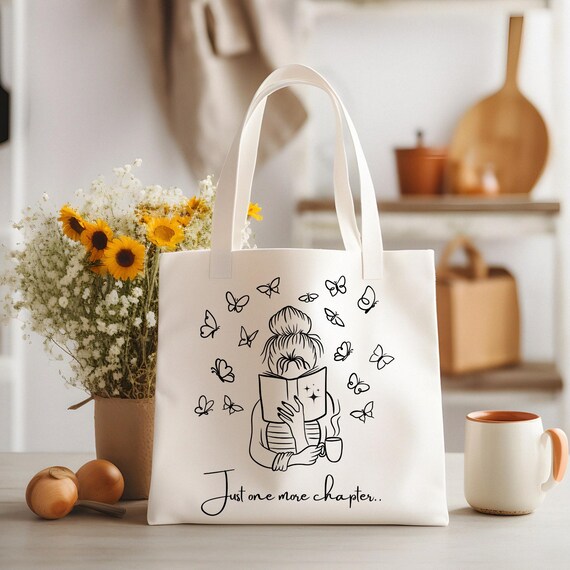 Book Lover Cotton Canvas Tote Bag: 'One More Chapter' Quote