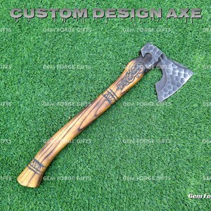 Hand-Forged Viking Axe Custom Engraved Hatchet Carbon Steel Axe with Leather Sheath Camping,Bushcraft,Gift for Him Christmas Survival