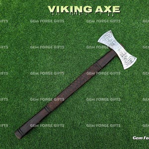 Hand-Forged Viking Axe Custom Engraved Hatchet Carbon Steel Axe with Leather Sheath Camping,Bushcraft,Gift for Him Christmas Survival