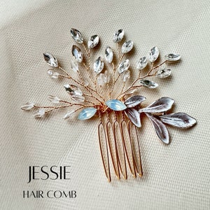 Jessie Hair Comb, Handwired Bridal Hair Comb with Rhinestone and rose gold leaves, Wedding Hair Comb for Bride or Bridesmaid By Suri