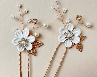 Flora Hair Pin, Pearl Crystal Flower Wedding Hair Pins, Hair Jewelry Hair Pin Wedding Hair Accessories for Bride or bridesmaid by Suri