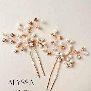 Alyssa Pearl Bridal Hair Pins 2 piezas, Pasador de pelo de boda, Accesorios para el cabello de novia, Pasador de pelo de boda, Accesorios de novia, Pasadores de pelo de dama de honor