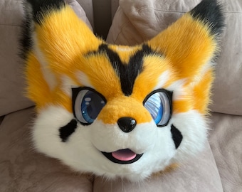 Kemono Orange and Black Cat Fursuit Head