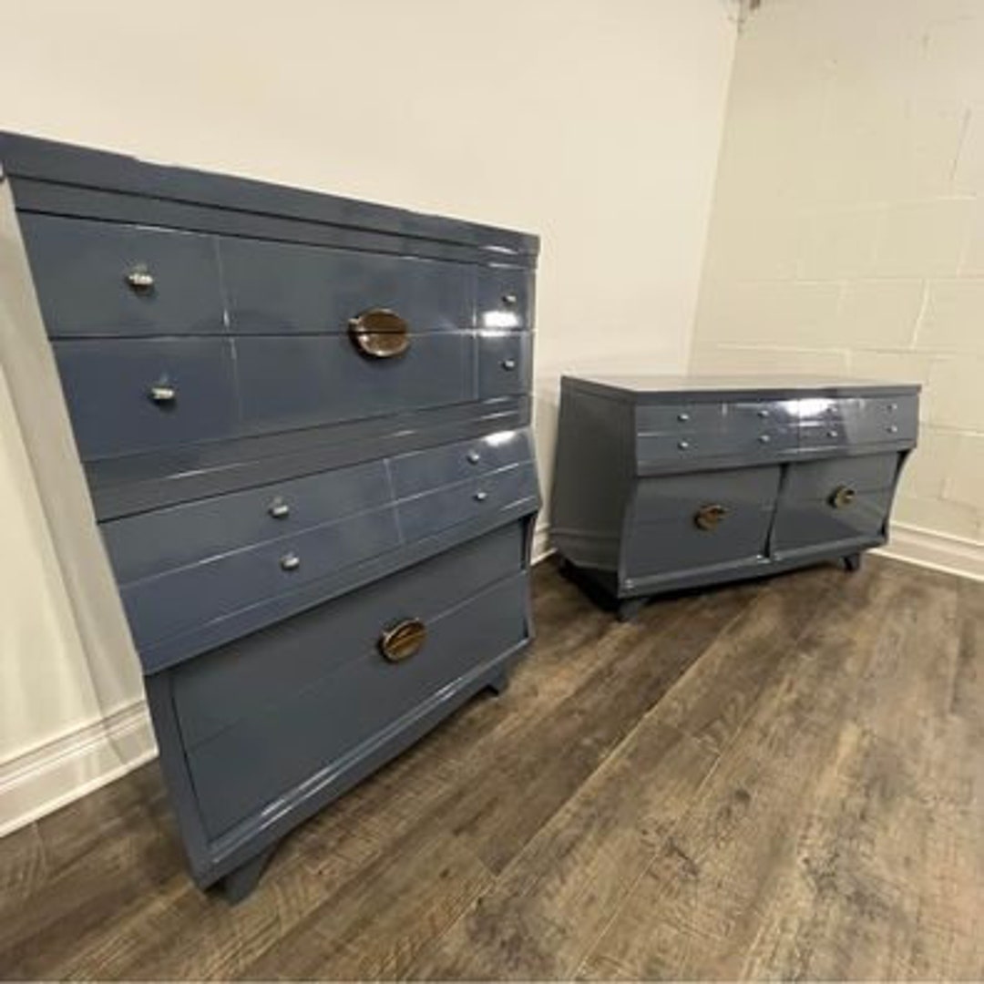 Navy Blue Set for Bedroom, Two Dressers Low and Tall Boy Custom Painted ...