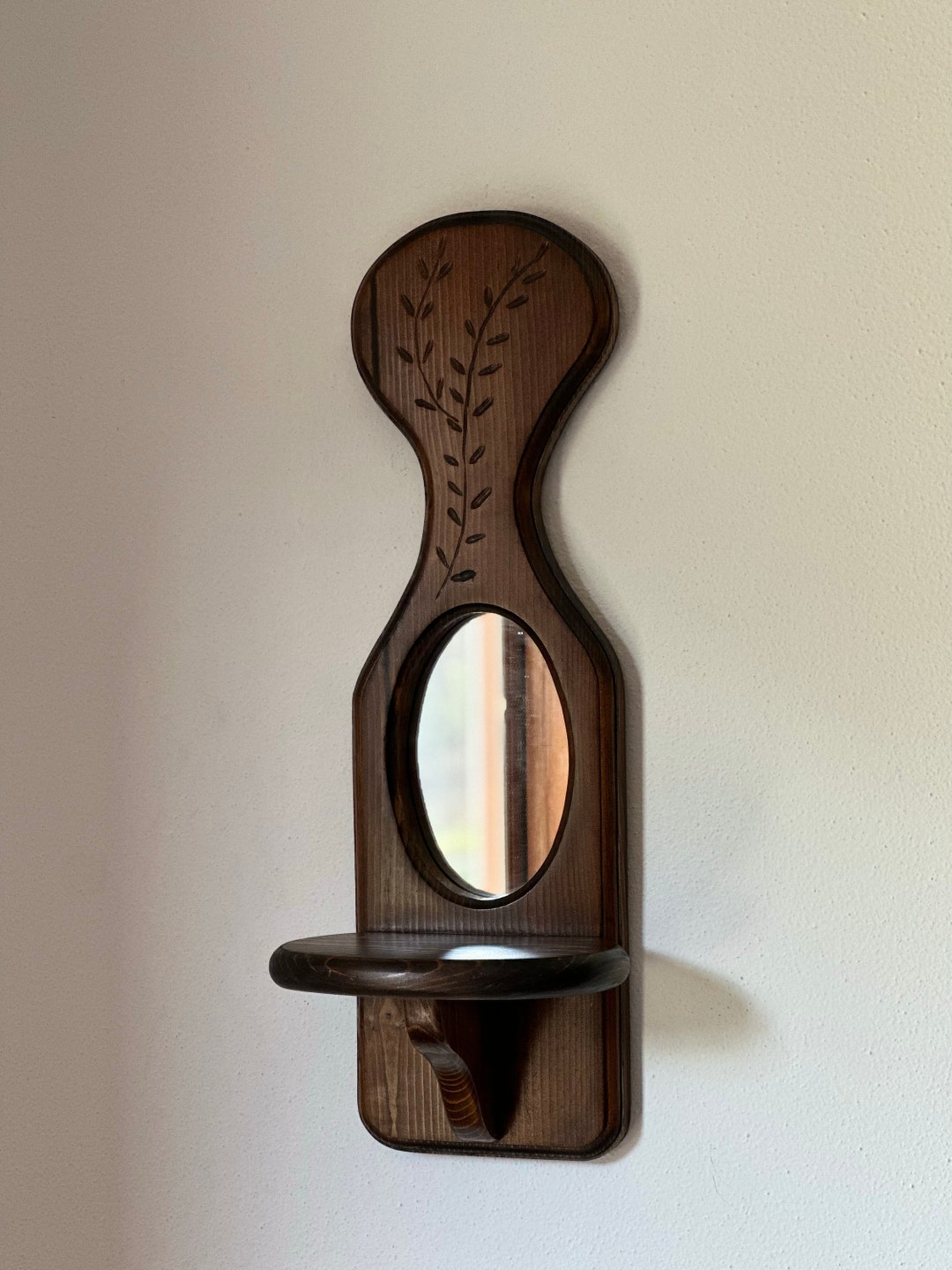 Vintage Mirrored Wood Wall Shelf - Etsy