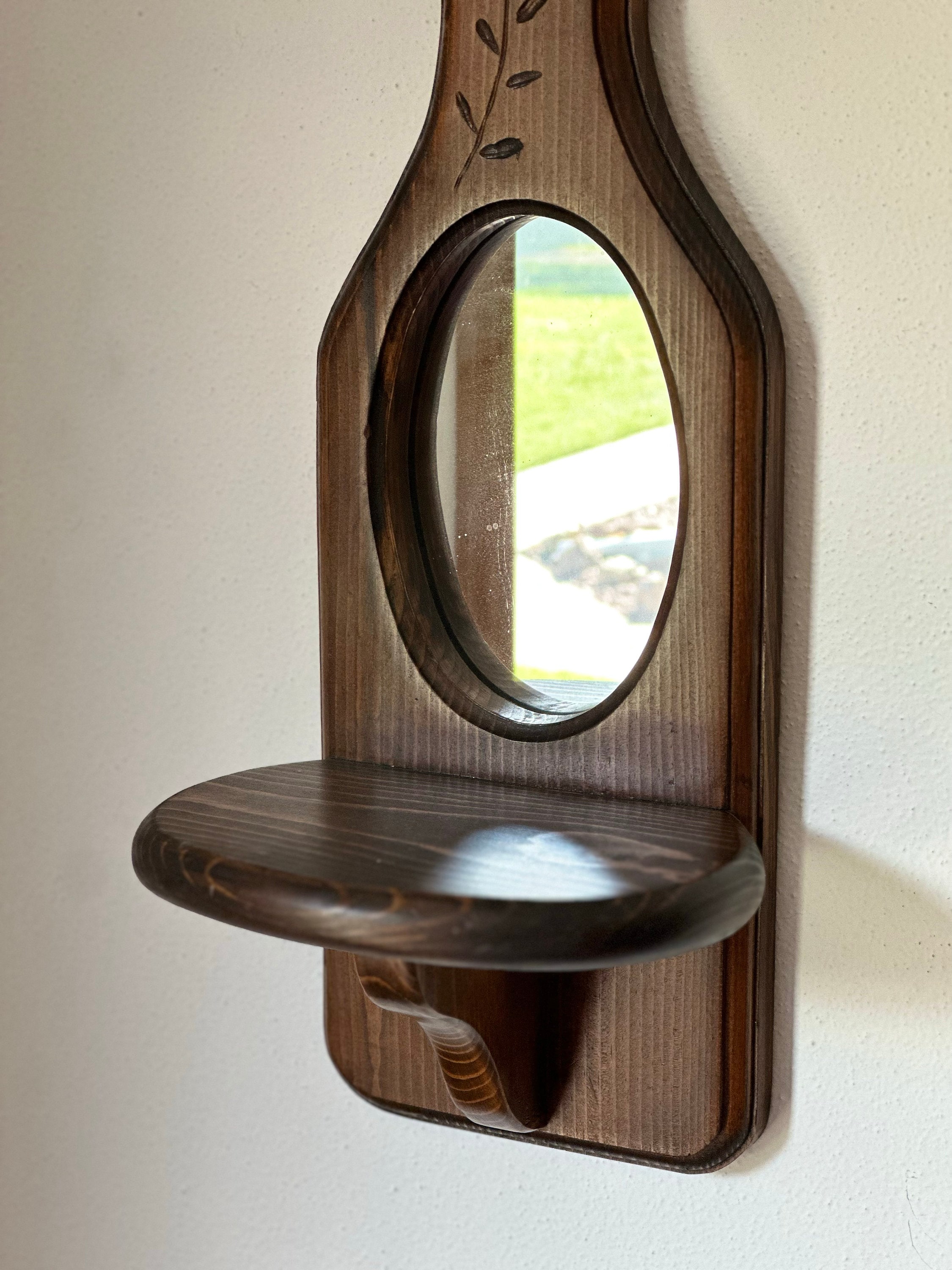 Vintage Mirrored Wood Wall Shelf - Etsy