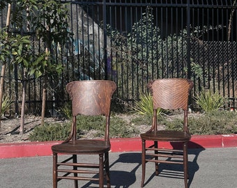 Vintage Tiger Oak Bistro Dining Chairs - set of 2