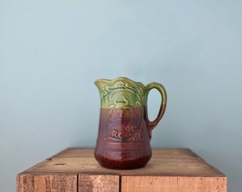 Antique Two Toned Small Glazed Stoneware Cow Bull Pitcher