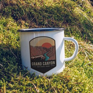 Enamel Mug Grand Canyon, Grand Canyon travel mug, National park hiking mug, Arizona hiking mug, Gift from Grand Canyon, NOT sticker