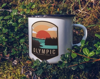 Olympic Enamel Mug, Travel mug Washington, National park hiking mug, Olympic hiking mug, Gift Washington, Washington hiking mug, NOT sticker