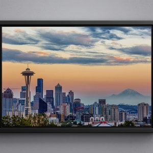 Seattle Skyline canvas art, Seattle poster, framed Seattle acrylic glass, large size Seattle poster, framed wall art decor