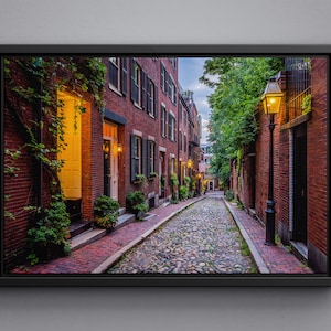 Acorn Street Boston Canvas, Framed Poster, Large Size Art, Acrylic Glass Print, Wall Art Decor