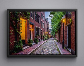 Acorn Street Boston Canvas, Framed Poster, Large Size Art, Acrylic Glass Print, Wall Art Decor