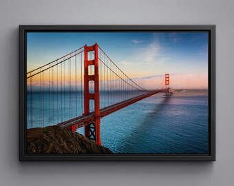 Golden Gate Bridge Sunset View, Foggy San Francisco Art, SF Poster, Large Canvas, Framed Wall Art Print, Acrylic Glass Print