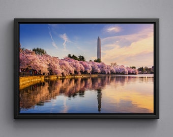 Washington DC Tidal Basin Spring Canvas, Monument Poster, Large Size Print, USA Acrylic Glass, Framed Wall Art