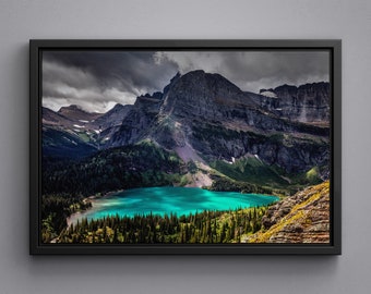 Glacier National Park canvas, Grinnell lake frame poster, Montana framed canvas, Glacier acrylic glass printing, Home wall decor