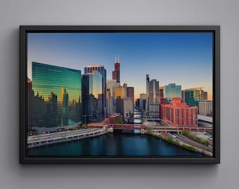 Chicago Downtown Sunrise Canvas, Cityscape Art Print, Chicago Skyline Acrylic Glass, Large Size Poster, Framed Wall Art Decor