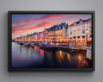 Copenhagen Nyhavn framed Canvas, Denmark art poster, Copenhagen acrylic glass printing, Denmark large size art poster, Copenhagen landscape