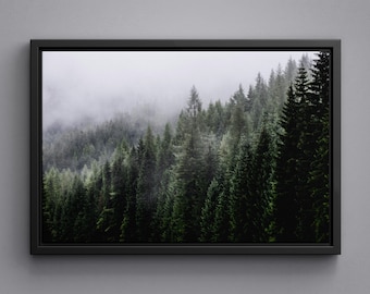 Mystical Foggy Fir Forest Canvas Print, Enchanted Woodland Poster, Acrylic Glass Wall Art, Nature-Inspired Large Size Art Poster & Canvas