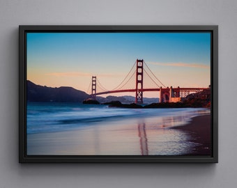 Golden Gate at Sunset framed canvas, Large size poster, Acrylic glass print, Wall art decor San Francisco Framed Poster