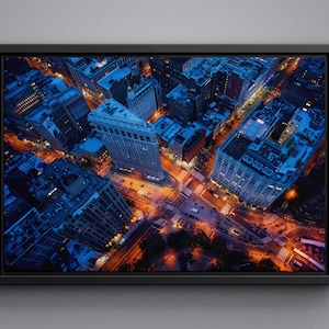 New York Aerial View Canvas, Manhattan Downtown Poster, Big Apple Acrylic Glass Print, Night Streets Wall Art Decor, Large Size