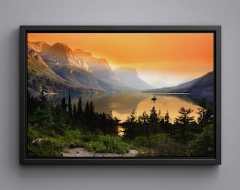 Glacier national park Canvas, Montana Poster, Acrylic glass, Large size poster, Framed wall art print, Wall art decor, USA nature fall