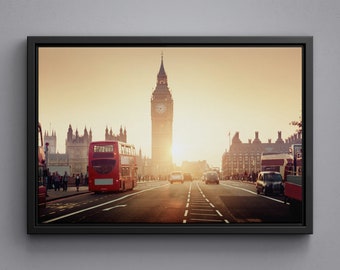 Westminster Bridge at Sunset Canvas, London UK Art Print, Framed Poster, Acrylic Glass Print, Large Size Art, Wall Art Decor