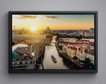 Berlin Cathedral and Skyline View on the River - Large Size Canvas Print, Framed Poster, Acrylic Glass Print, Wall Art Decor