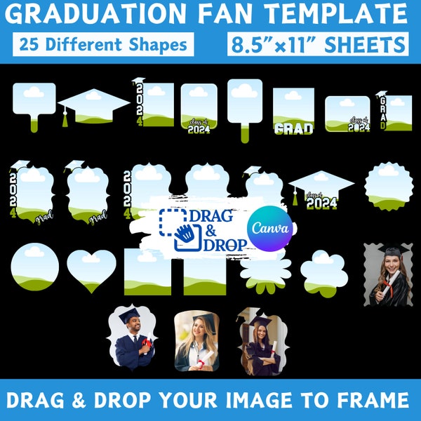 Grad Paddle Fan Canva Template Bundle, 2024 Graduate Fan, Canva Editable Template, Custom Grad Fan, Class of 2024 Template, Canva Templates