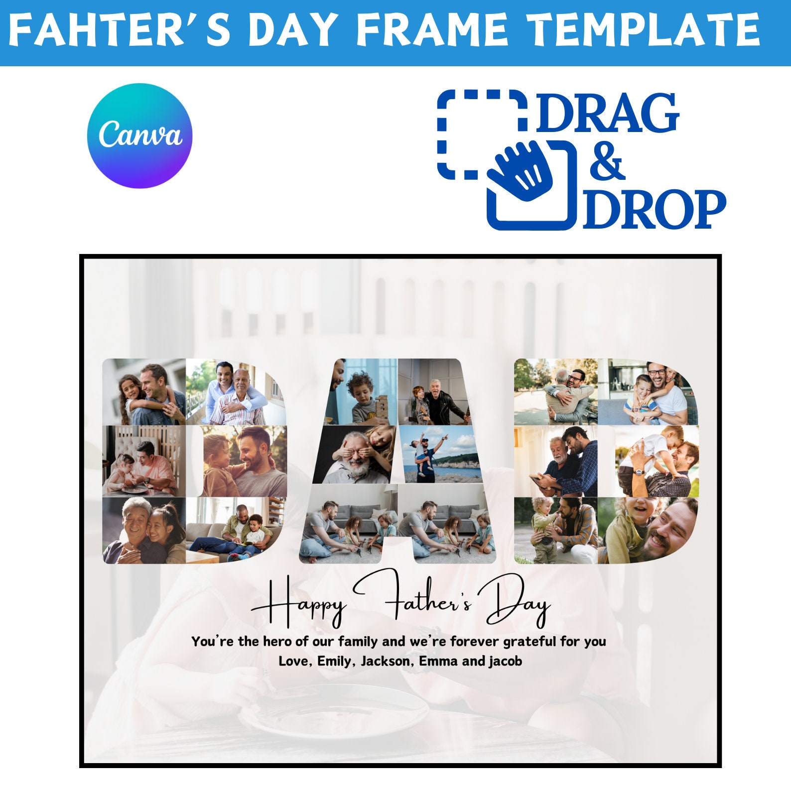 Fathers Day Canva Editable Template, Photo Frame Canva Designs, Daddy ...
