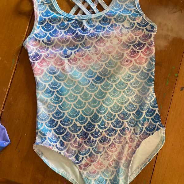 Girls sz 110 Leotard  excellent cond. mermaid design cute strappy back gym swim dance